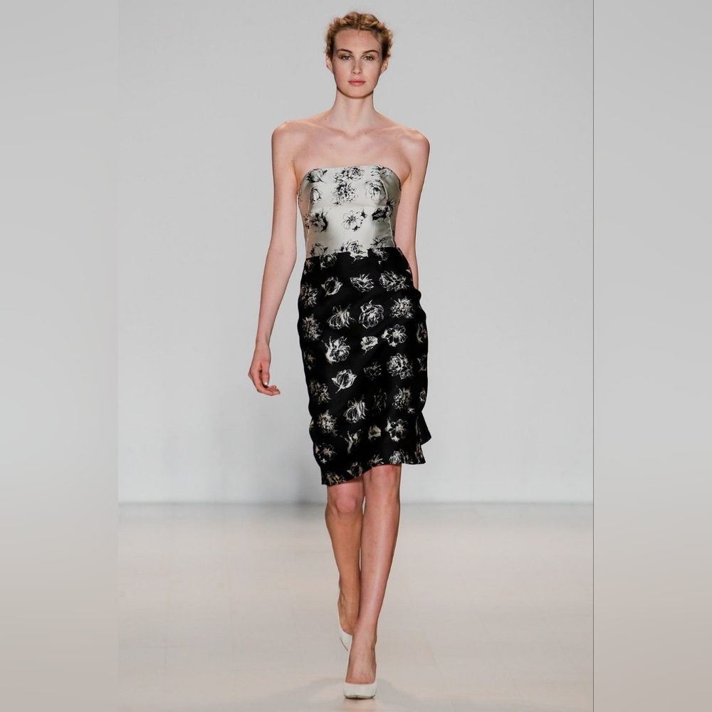 Lela Rose Black and White Strapless Dress